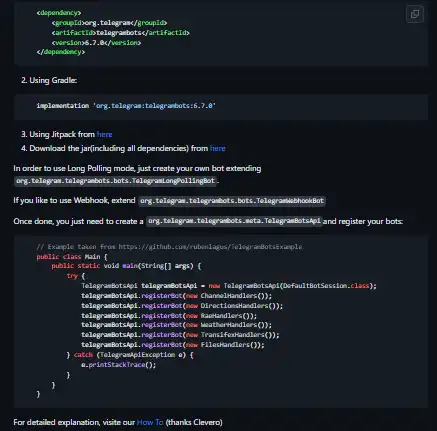 Download web tool or web app Telegram Bot Java Library