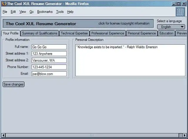 Download web tool or web app The Cool XUL Resume Generator