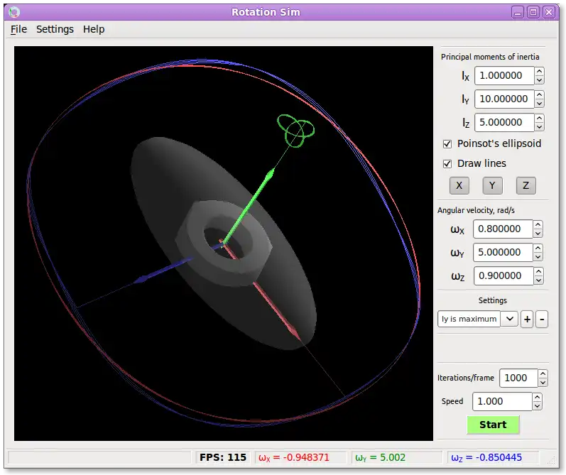 Download web tool or web app Torque-free rotation simulator to run in Linux online