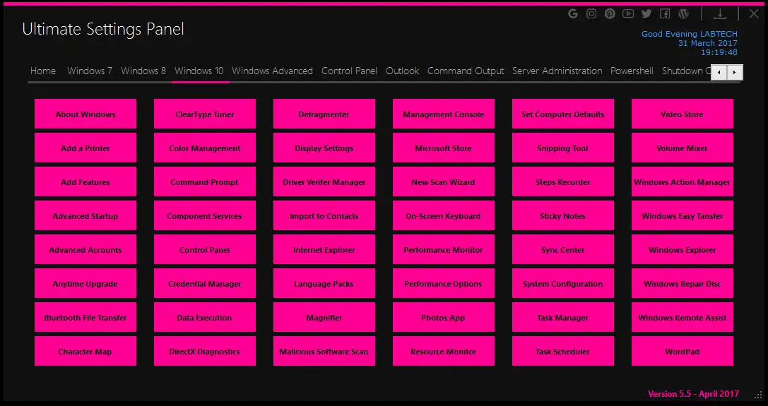 Download web tool or web app Ultimate Settings Panel