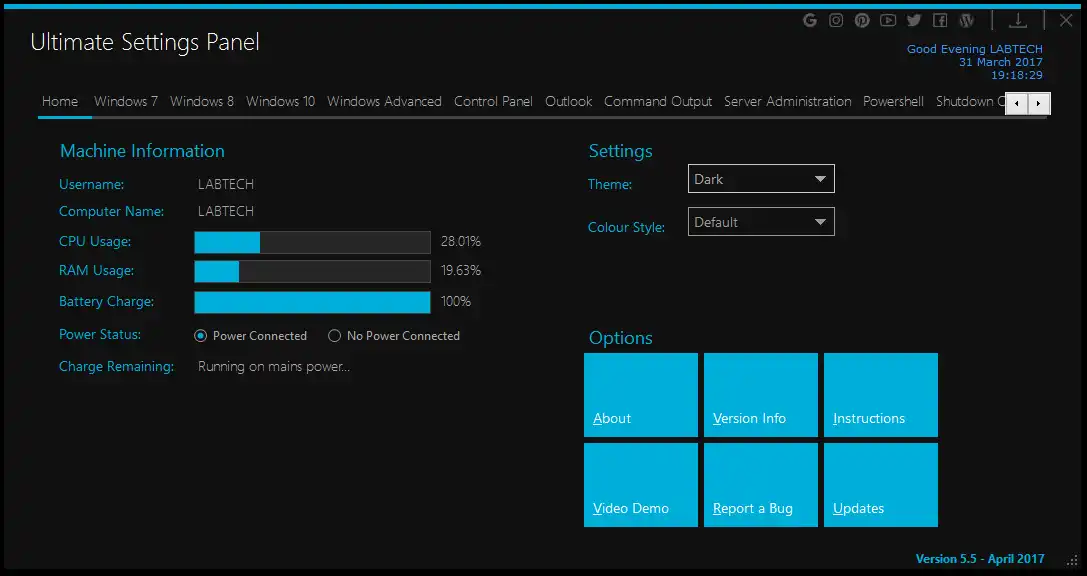 Download web tool or web app Ultimate Settings Panel