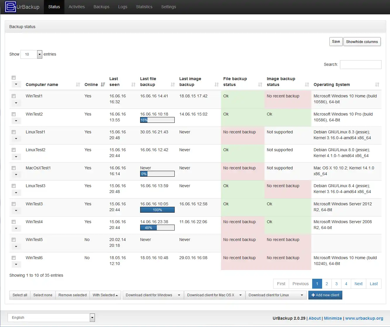 Download web tool or web app UrBackup