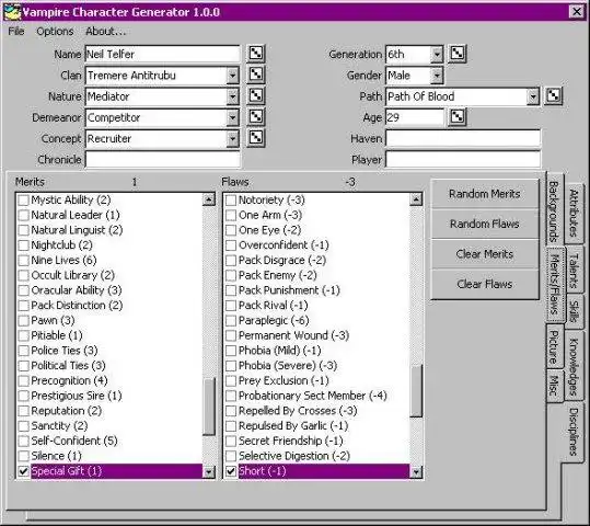 Download web tool or web app VB6 Vampire Character Generator