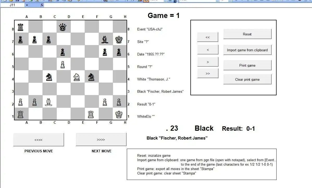 Download web tool or web app Vba Excel 2003 pgn game chess viewer