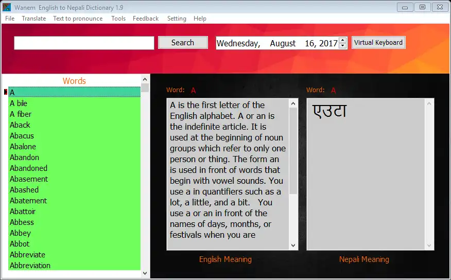 Download web tool or web app Wanem English to Nepali Dictionary 1.9