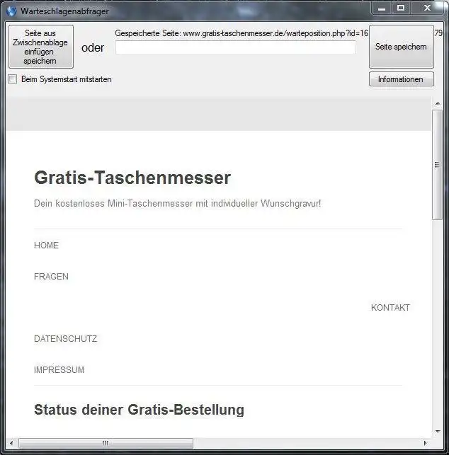 Download web tool or web app Warteschlangenabfrage