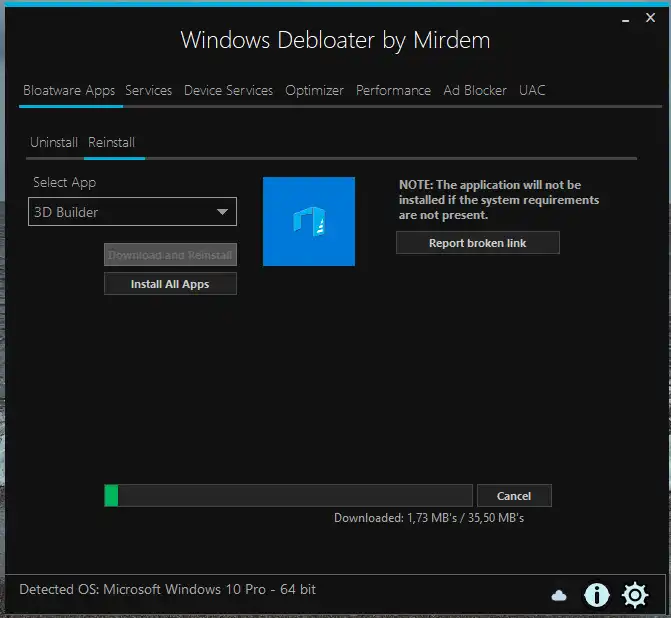 Download web tool or web app Windows Debloater