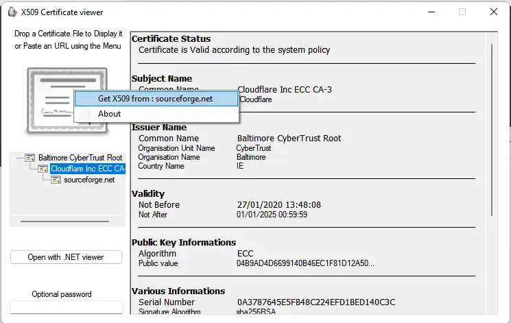 ดาวน์โหลดเครื่องมือเว็บหรือเว็บแอป X509 GUI Certificate Viewer