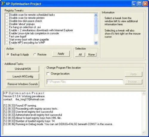 Download web tool or web app XP Optimisation Project