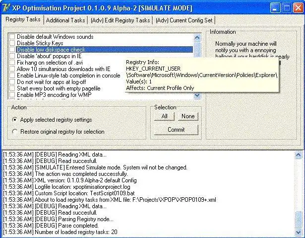 Download web tool or web app XP Optimisation Project