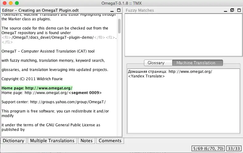 Download web tool or web app Yandex Translate plugin for OmegaT