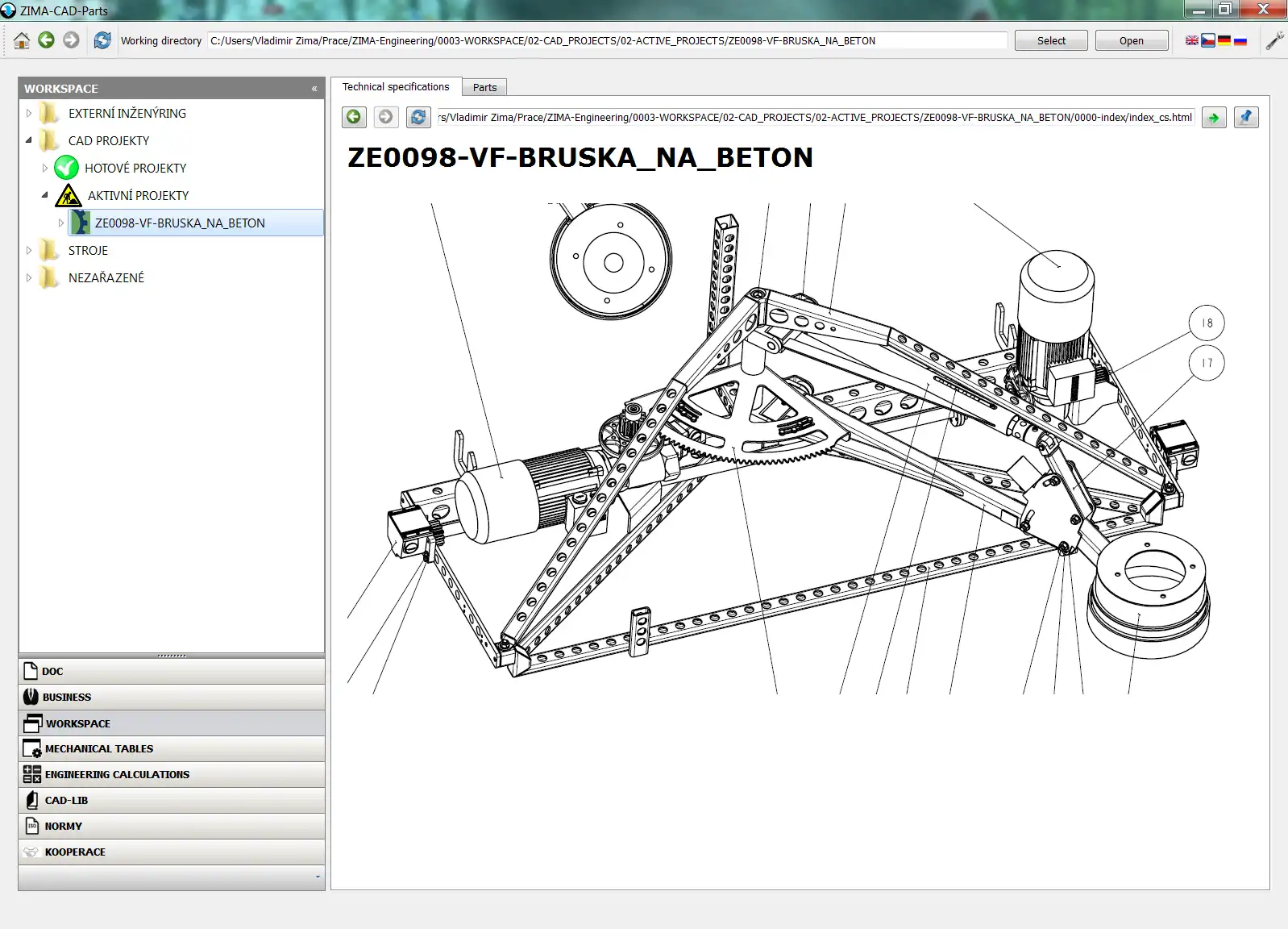 Download web tool or web app ZIMA-CAD-Parts