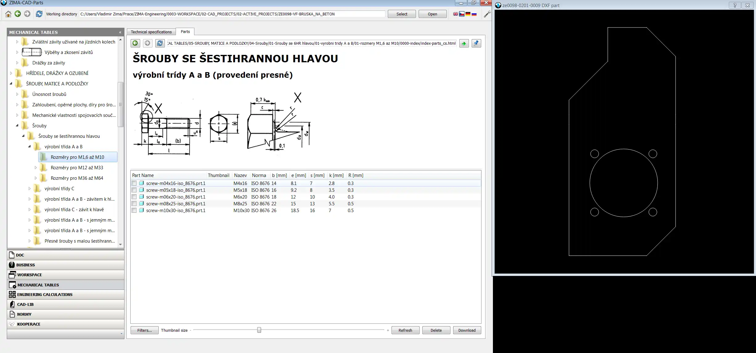 Download web tool or web app ZIMA-CAD-Parts