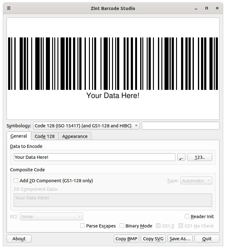 Mag-download ng web tool o web app Zint Barcode Generator